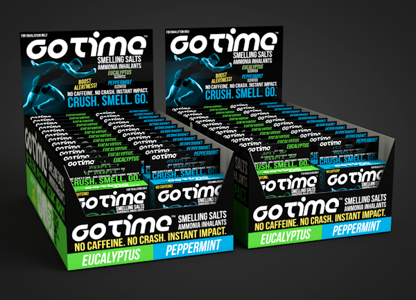GoTime retail counter display, Eucalyptus and Peppermint variants